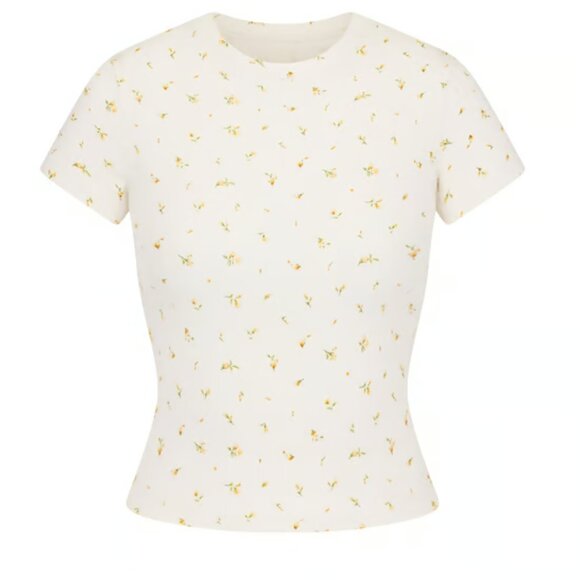 Skims Cotton Ribbed Tee - Marigold Rosebud Print - Picture 1 of 4
